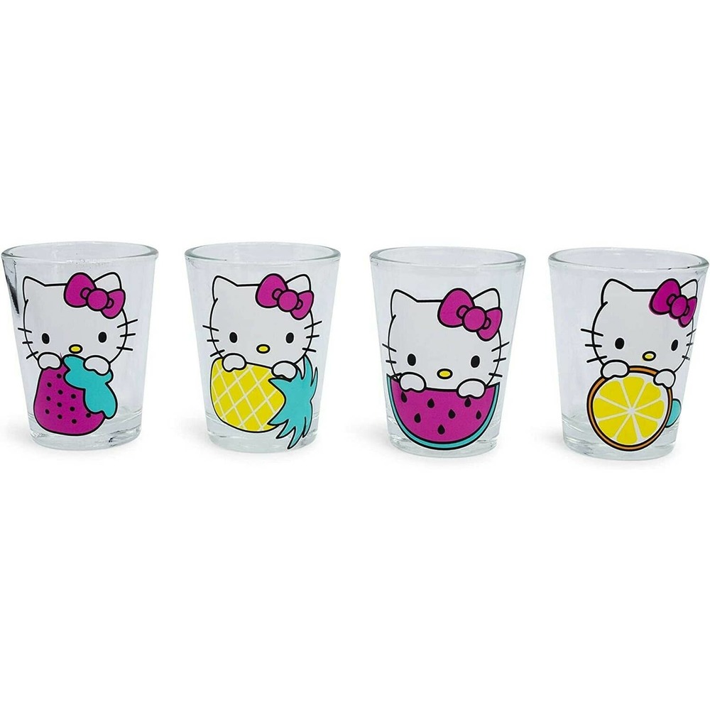 Sanrio Hello Kitty Shotglass Set 4pc Mini Bar Glasses Cute Kawaii Cat Drinkware